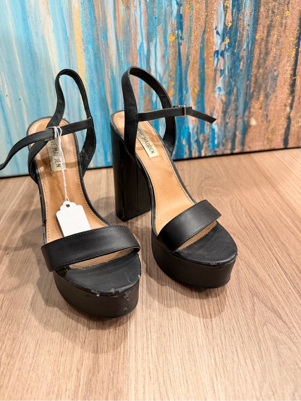 Steve Madden Black Platform Block Heel Sandals with Ankle Strap